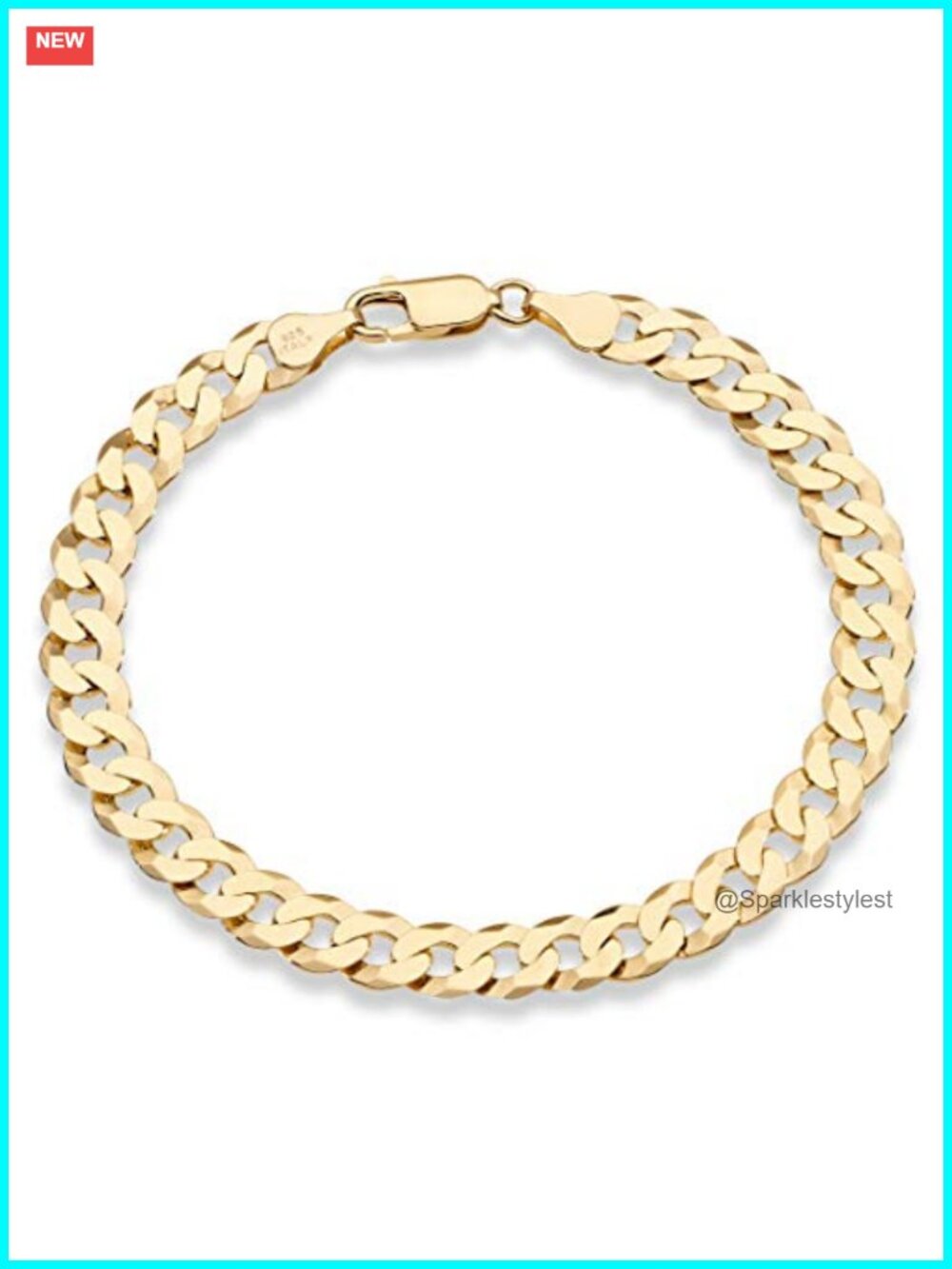 18K Gold Over 925 Sterling Silver 7mm Cuban Link Bracelet Italy